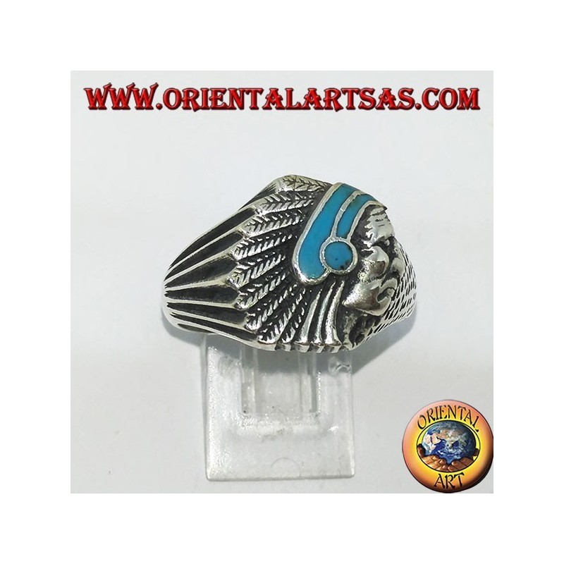 Silberring mit Indianer (Ureinwohner Amerikas) mit Türkis