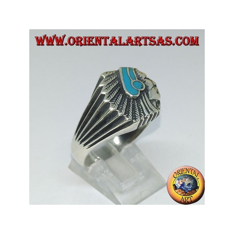 Silver ring with Indian (Native of America) with turquoise