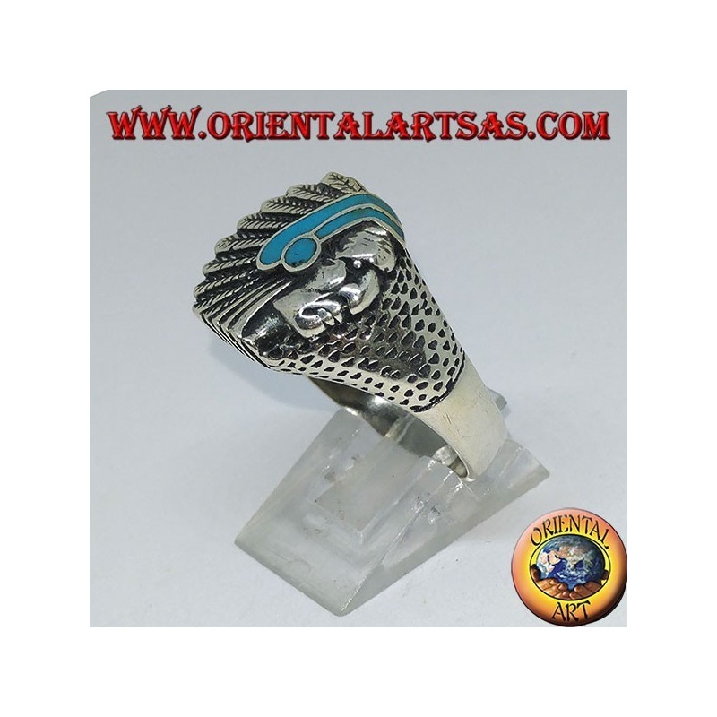 Silberring mit Indianer (Ureinwohner Amerikas) mit Türkis