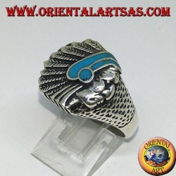 Silberring mit Indianer (Ureinwohner Amerikas) mit Türkis