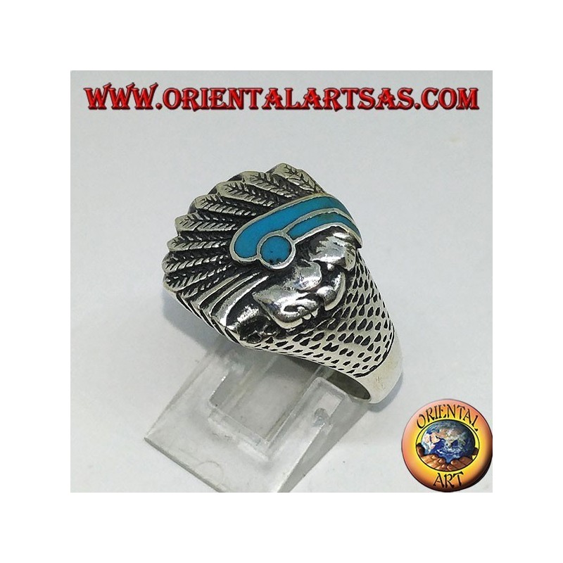 Silberring mit Indianer (Ureinwohner Amerikas) mit Türkis