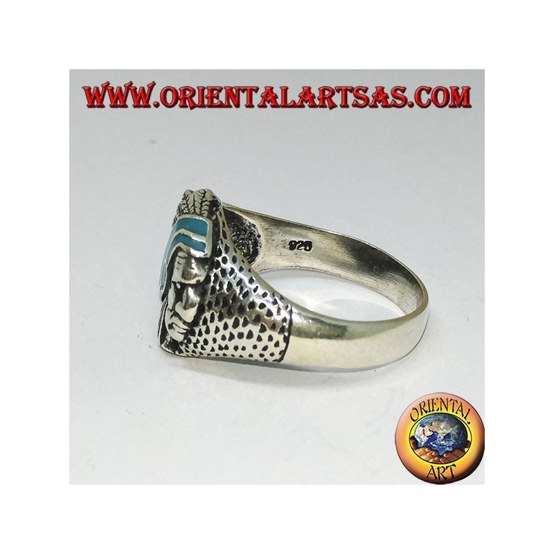 Silberring mit Indianer (Ureinwohner Amerikas) mit Türkis