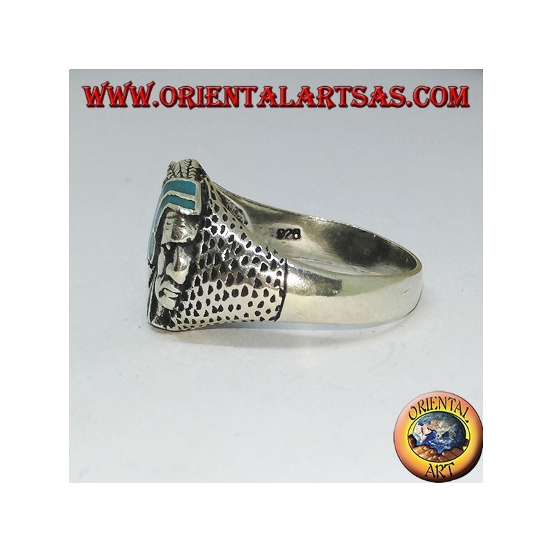 Silberring mit Indianer (Ureinwohner Amerikas) mit Türkis