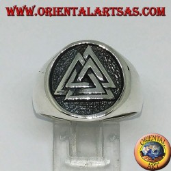 Silver ring with the seal of valknut knot of Odin