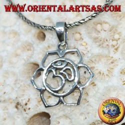 Silver pendant with ॐ om in the lotus flower