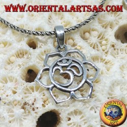 Silver pendant with ॐ om in the lotus flower