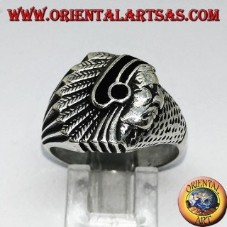 Anillo de plata con indio (Nativo de América) con ónix.