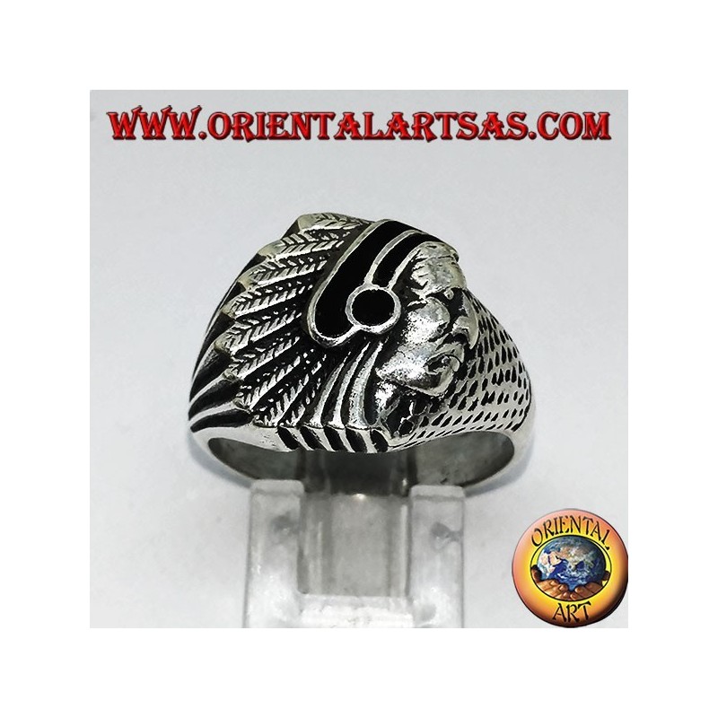 Silver ring with Indian (Native of America) with onyx