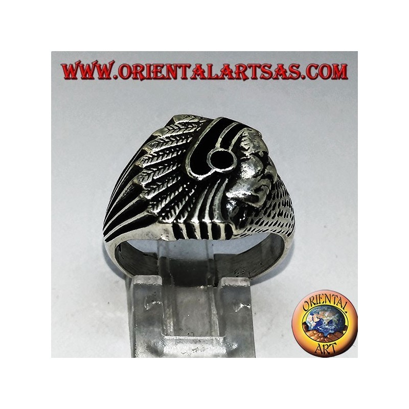 Silberring mit Indianer (Ureinwohner Amerikas) mit Onyx
