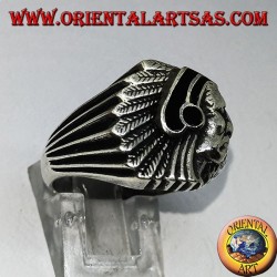 Silberring mit Indianer (Ureinwohner Amerikas) mit Onyx