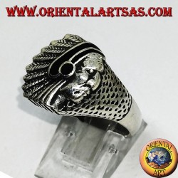 Silberring mit Indianer (Ureinwohner Amerikas) mit Onyx