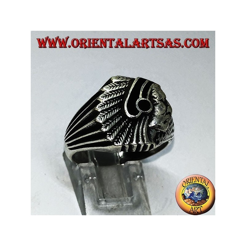 Bague en argent avec indien (indigène d'Amérique) avec onyx