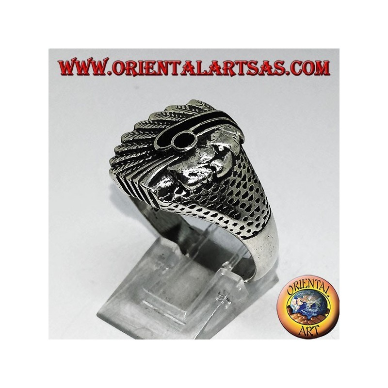 Anello in argento con Indiano (nativi d'America) con onice