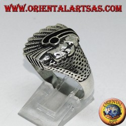 Silberring mit Indianer (Ureinwohner Amerikas) mit Onyx