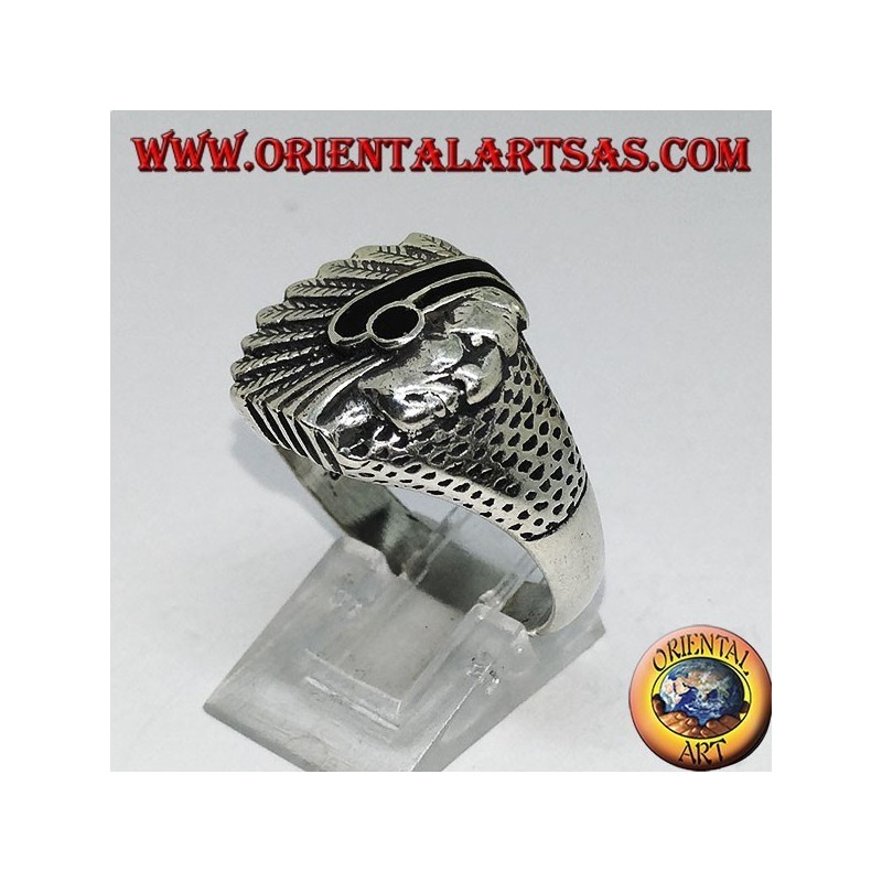 Silver ring with Indian (Native of America) with onyx