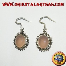 Boucles d'oreilles en argent avec quartz rose ovale entouré de points