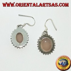 Orecchini in argento con quarzo rosa ovale contornata di pallini