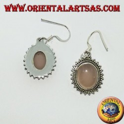 Boucles d'oreilles en argent avec quartz rose ovale entouré de points