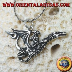 Silver pendant, the witch with the dragon