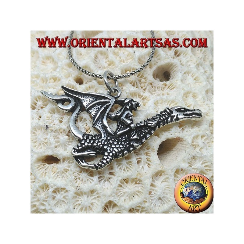 Silver pendant, the witch with the dragon