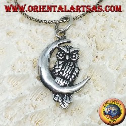 Pendentif hibou en argent sur la demi-lune gauche