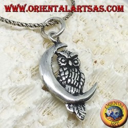 Silver pendant owl on the left half moon