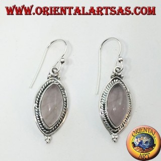 Silver earrings with a braid around a shuttle rose quartz