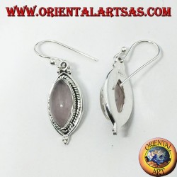 Silver earrings with a braid around a shuttle rose quartz