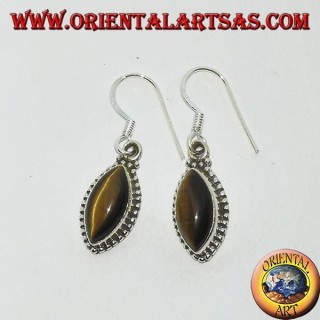 Boucles d'oreilles en argent avec oeil de tigre dans la navette