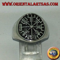 Bague en argent Vegvísir sceau compas runique ou compas runique
