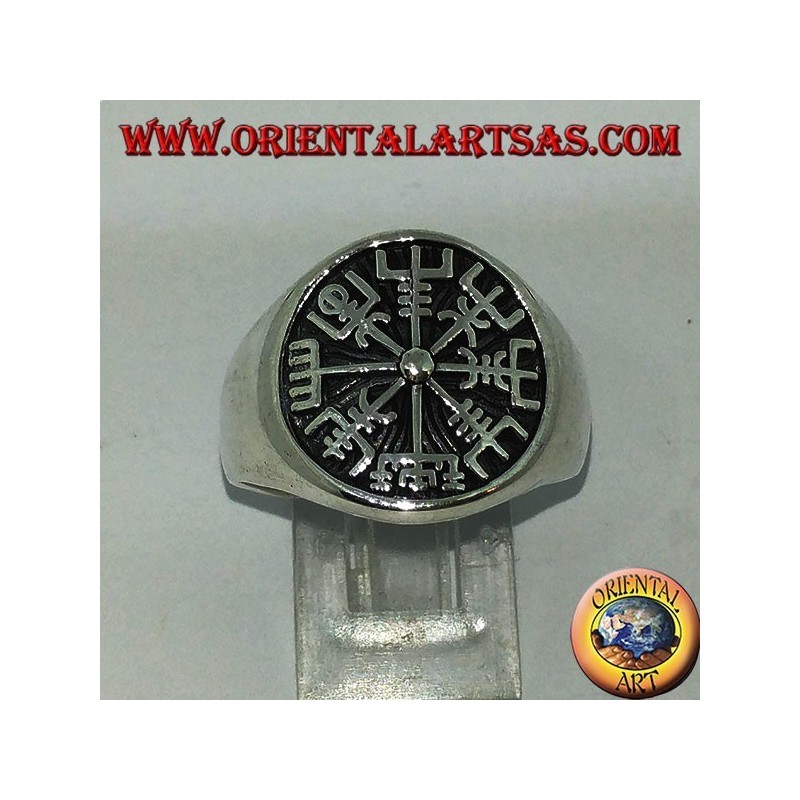 Silver ring Vegvísir seal runic compass or runic compass