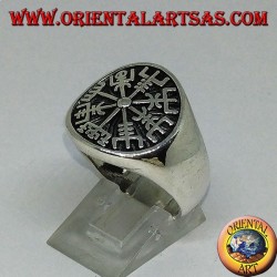 Bague en argent Vegvísir sceau compas runique ou compas runique