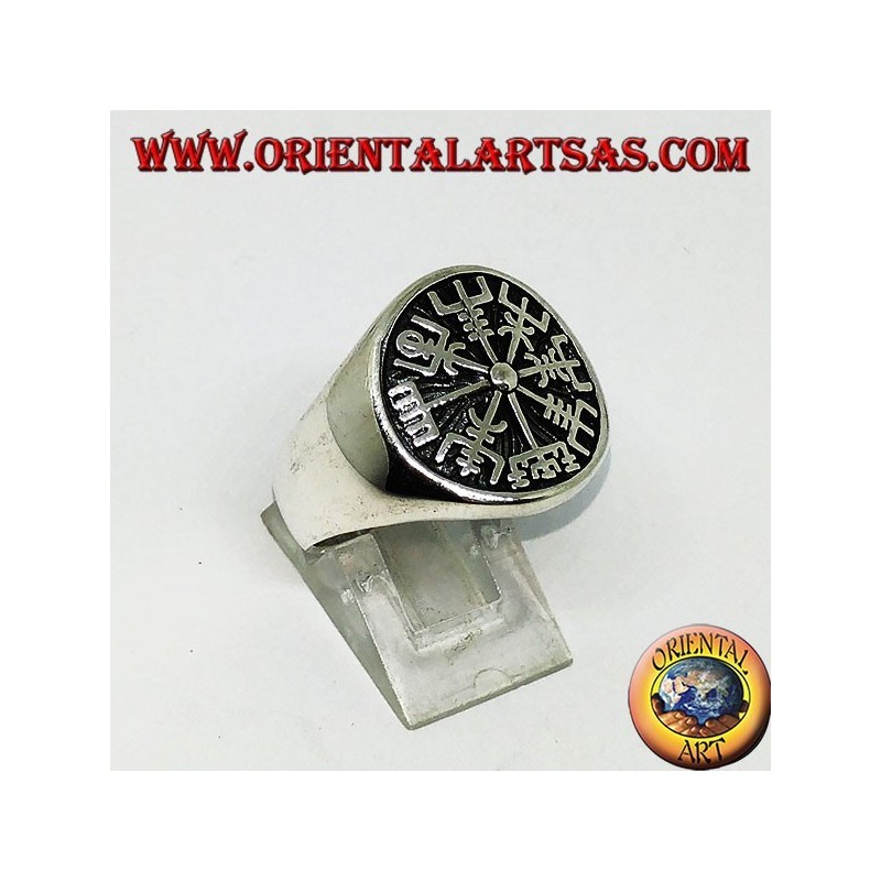 Bague en argent Vegvísir sceau compas runique ou compas runique