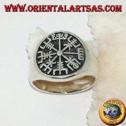 Anello in argento sigillo Vegvísir compasso runico o bussola runica