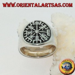 Bague en argent Vegvísir sceau compas runique ou compas runique