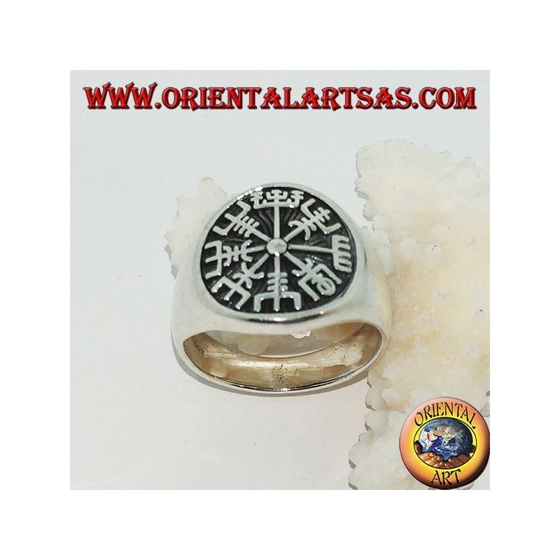 Bague en argent Vegvísir sceau compas runique ou compas runique