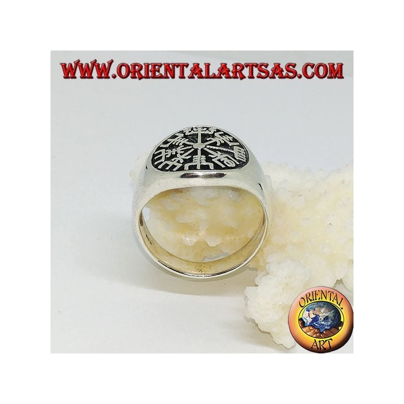 Anello in argento sigillo Vegvísir compasso runico o bussola runica