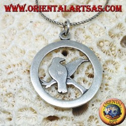 Silver pendant for the ravens of Odin Huginn and Muninn surrounded by runes