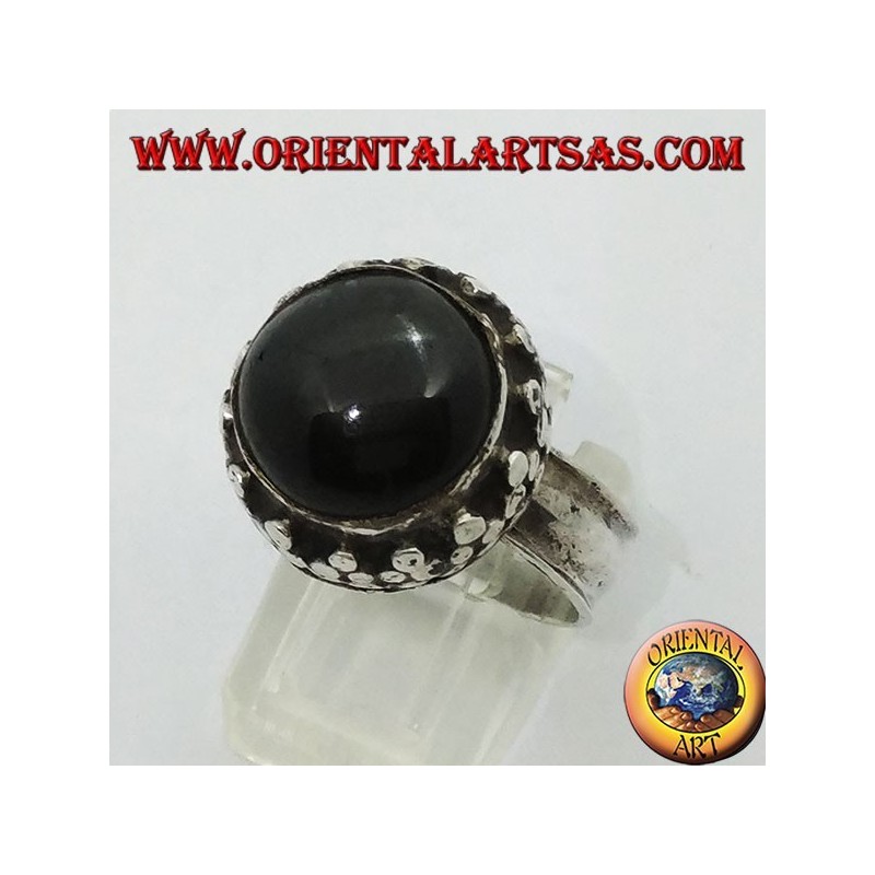 Anello in argento a bordo alto con Black Star tonda incastonata 