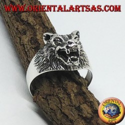 Silberring mit knurrendem Wolfskopf