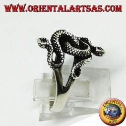 Silver ring with two twisted cobras (medium)
