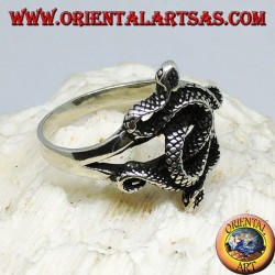 Silver ring with two twisted cobras (medium)