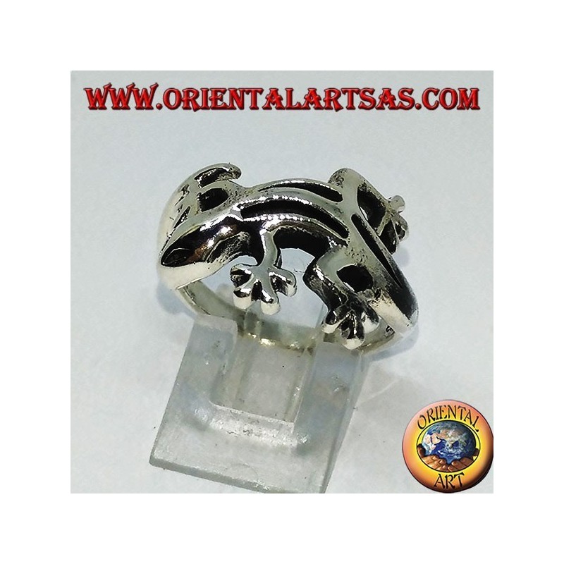 Bague en argent avec gecko et gekko (moyen)