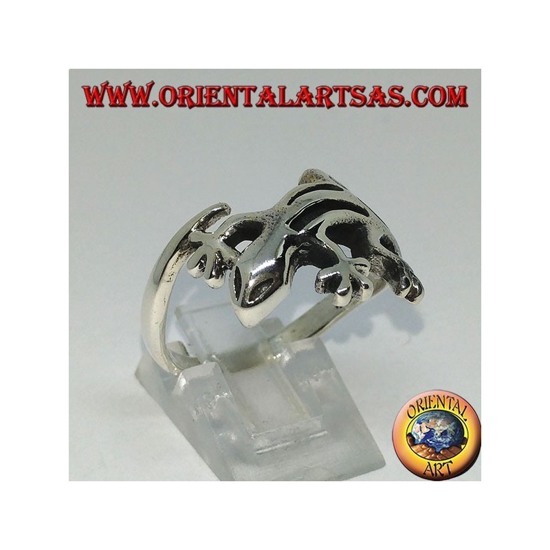 Silver gecko gekko ring, (medium)