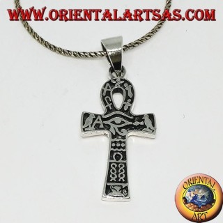 Silver pendant with ankh eye, horus eye and hieroglyphics (medium)