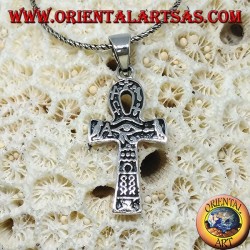 Silver pendant with ankh eye, horus eye and hieroglyphics (medium)