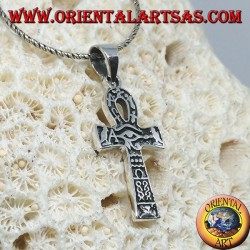 Pendentif en argent avec oeil d'ankh, oeil d'horus et hiéroglyphes (moyen)