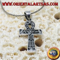 Pendentif en argent avec oeil d'ankh, oeil d'horus et hiéroglyphes (moyen)