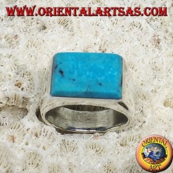 Silver ring with superimposed rectangular turquoise