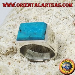 Bague en argent avec turquoise rectangulaire superposée
